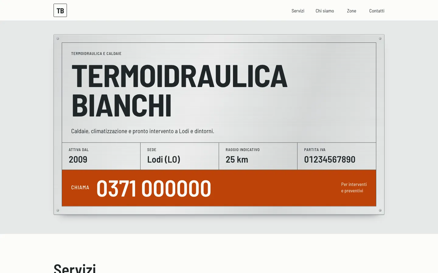 Il sito di esempio nello stile la targa della caldaia
